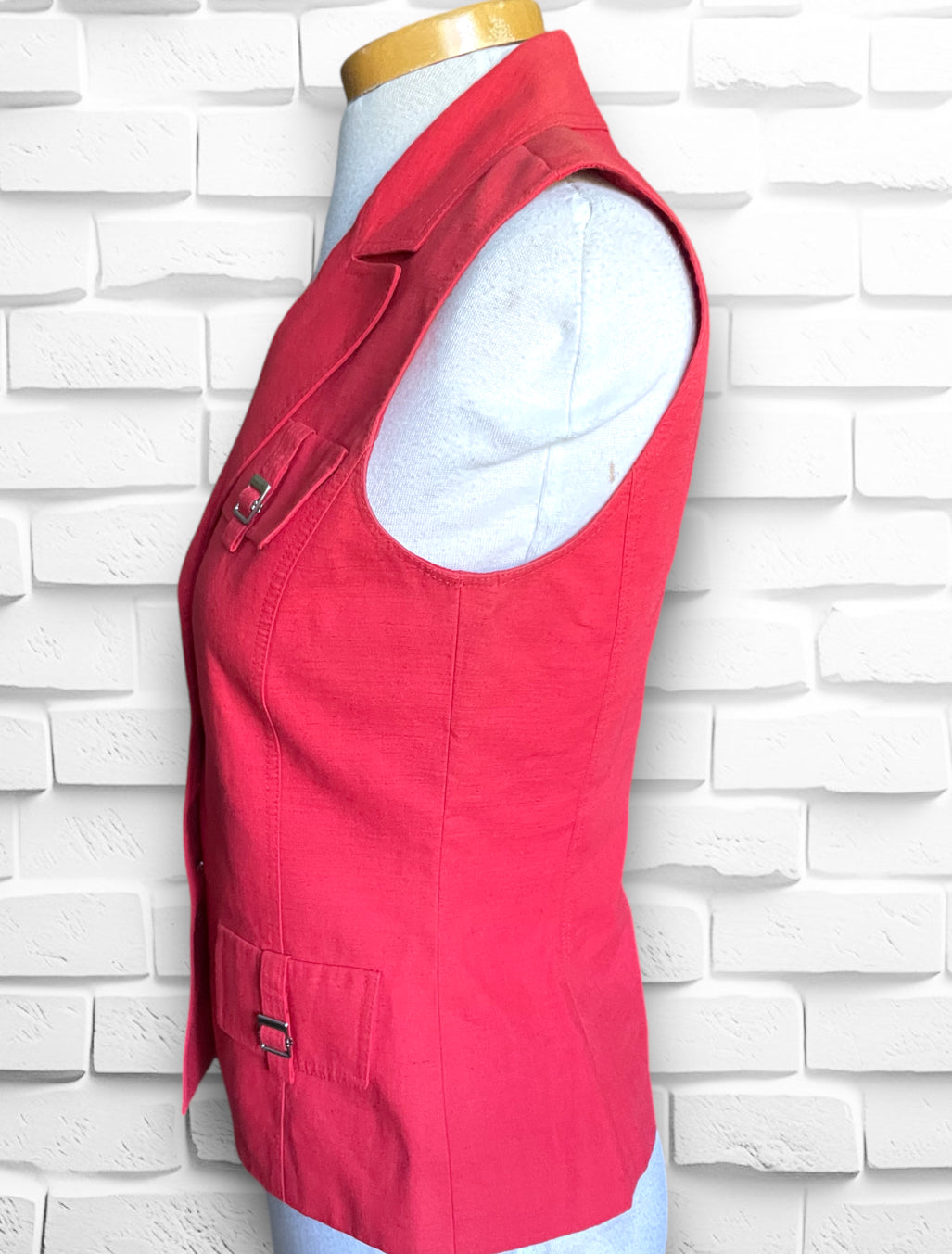 Vintage 1990’s Safari Style Red Linen Sleeveless Vest Shirt