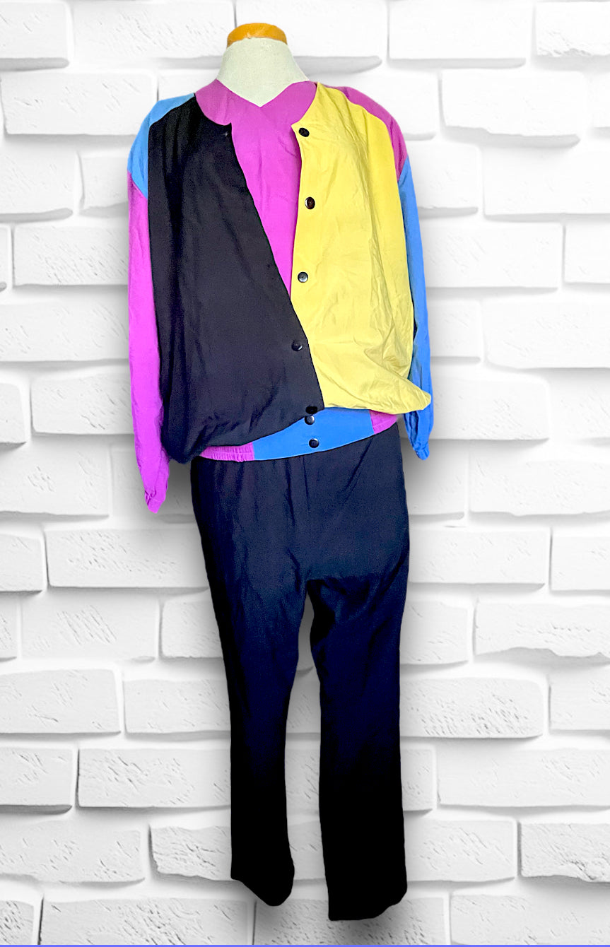 1980’s Color Block Magenta, Yellow, Blue & Black 3 Piece Outfit Set