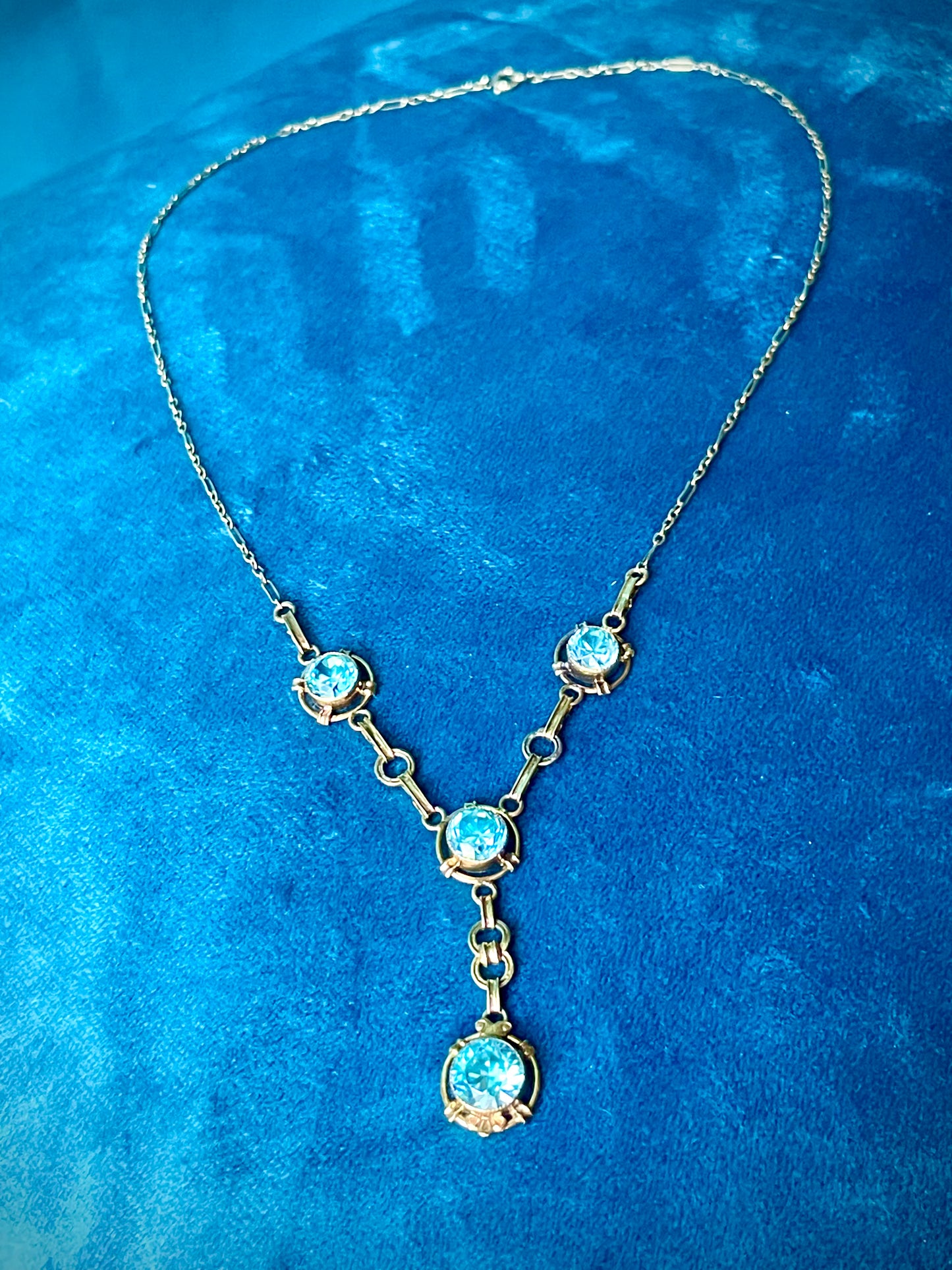 12K GF Vermielle Vintage Aquamarine Crystal Y Drop Necklace