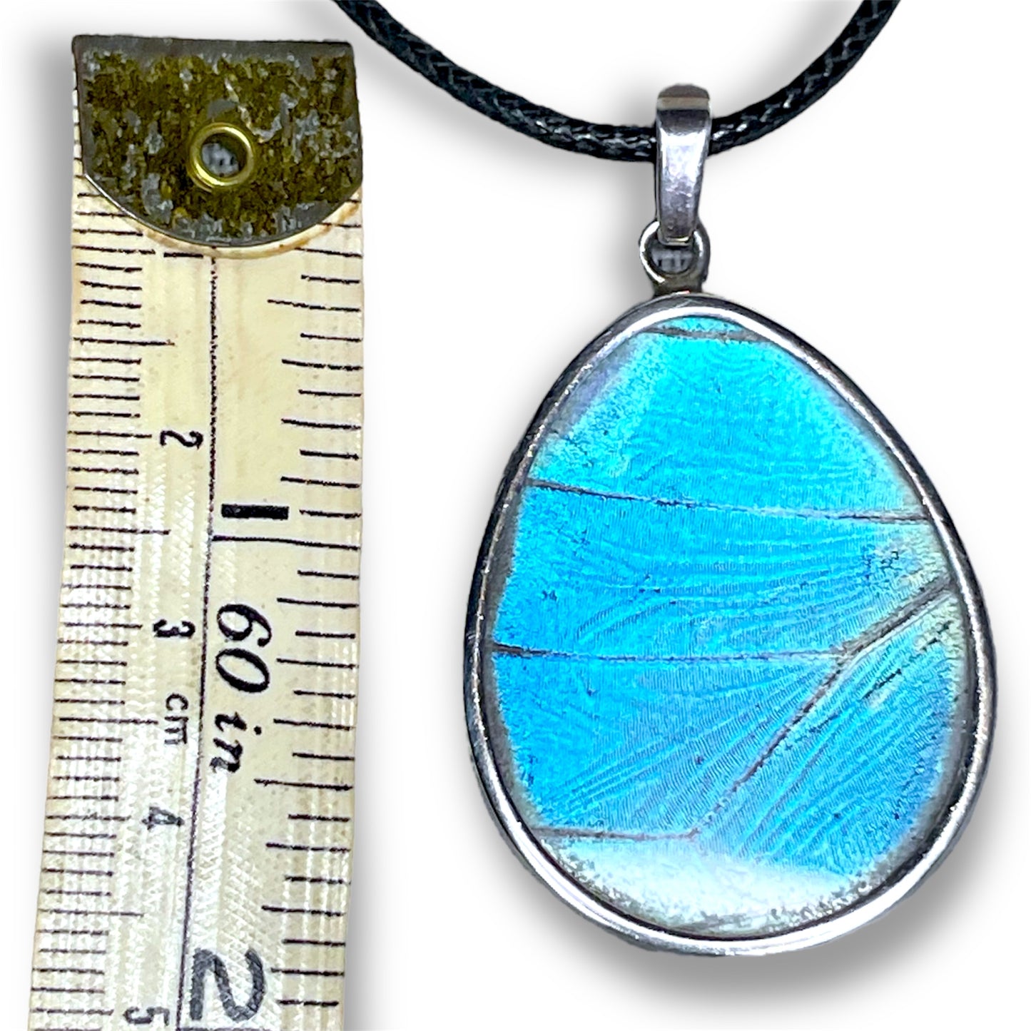 Sterling Silver Double Sided Blue & Brown Eye Butterfly Wing Teardrop Necklace Pendant