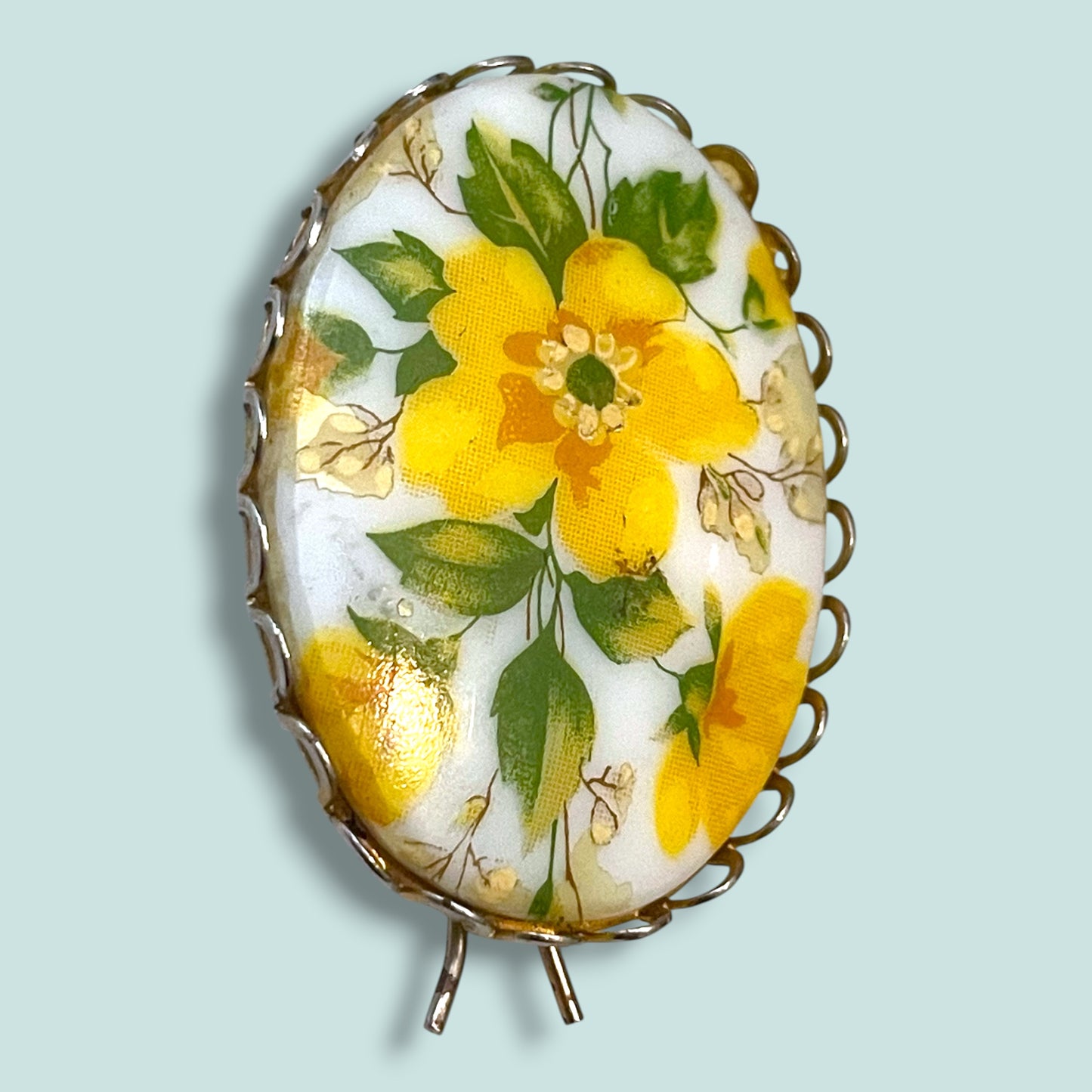 Vintage Yellow Floral Porcelain Limogé Fur Clip