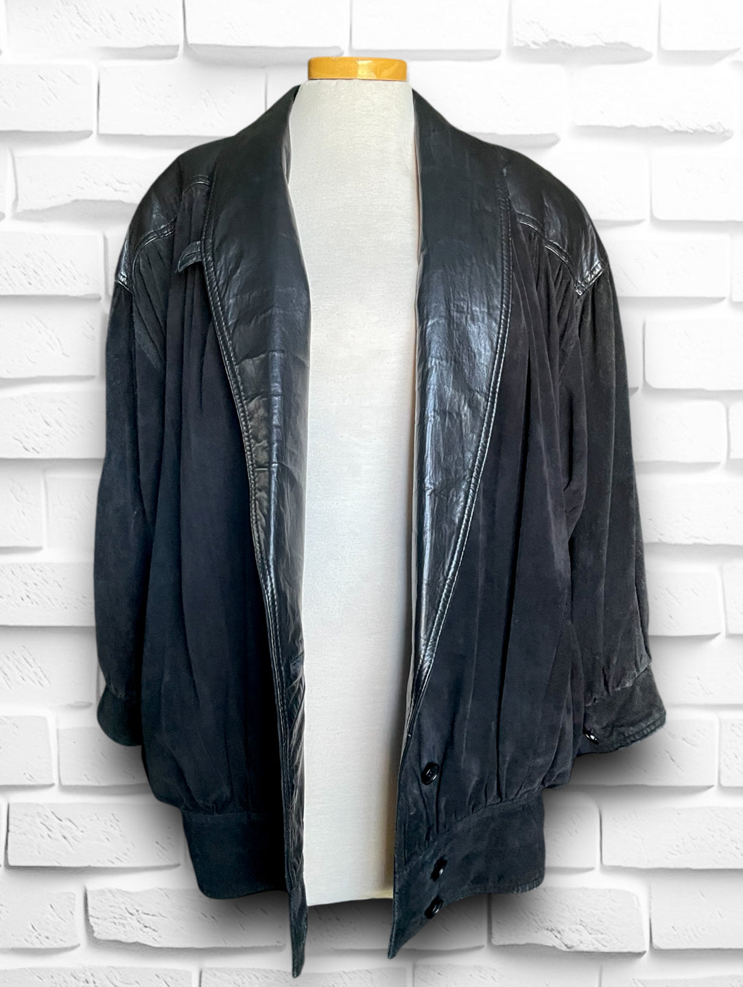 Vintage 1980’s Black Leather & Suede Puffy Oversized Jacket