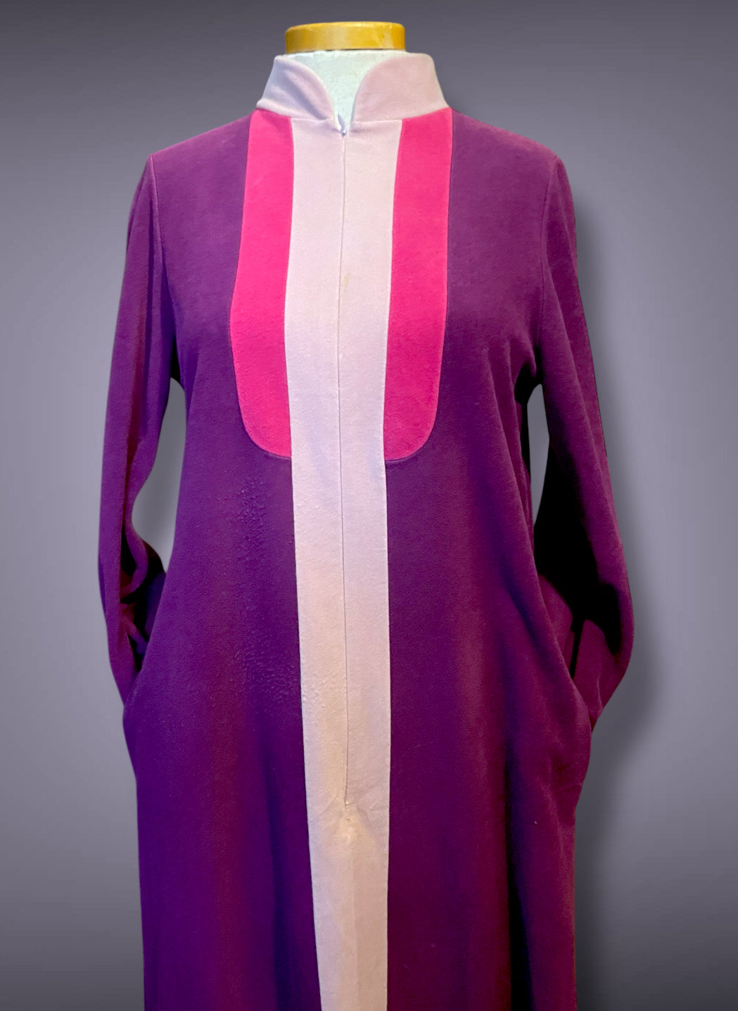 1970’s Vanity Fair Long Sleeve Purple & Pink Stripe Fuzzy House Coat Dress