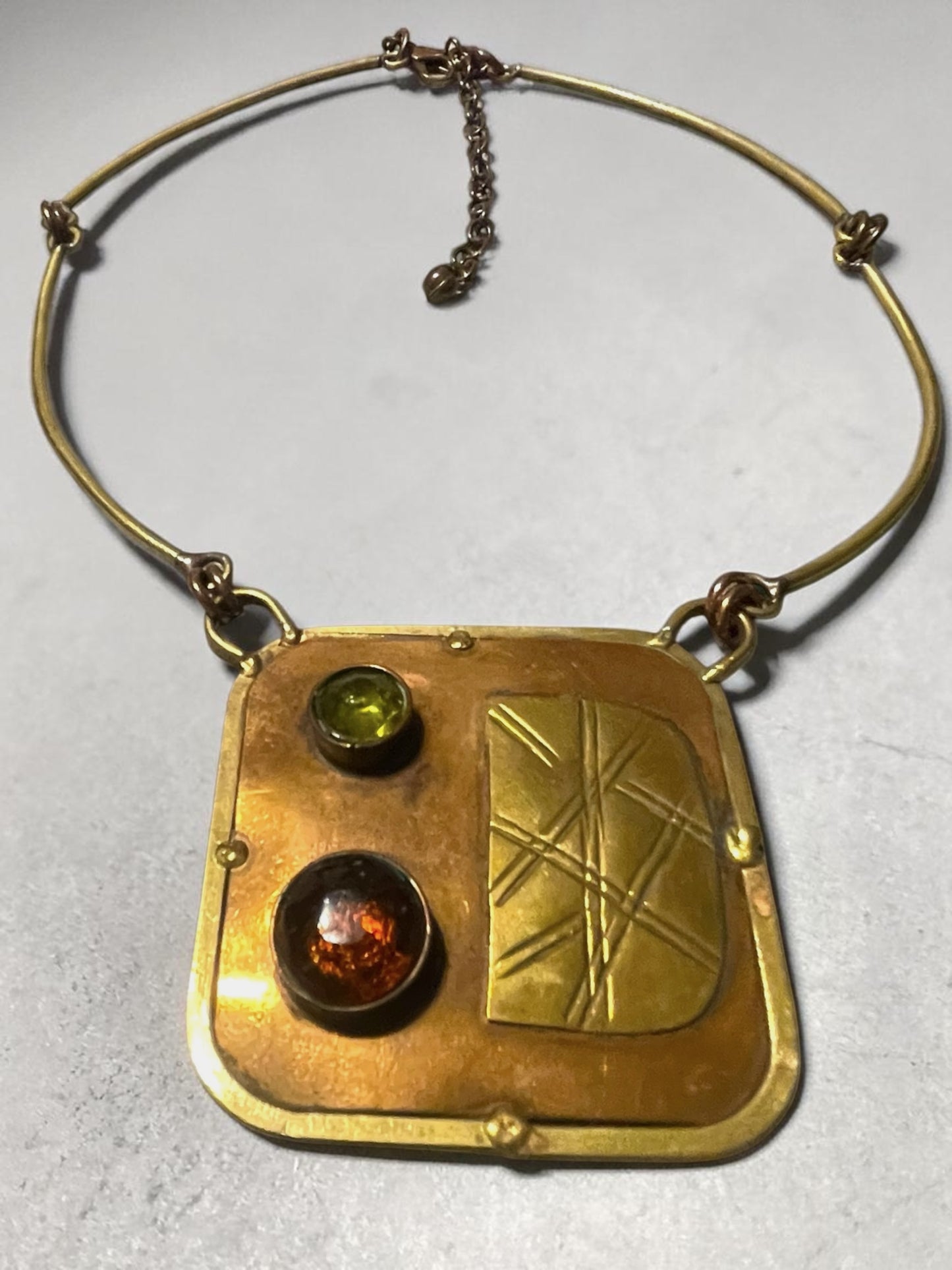 Brutalist Modern Mixed Metal Copper & Brass Mexican Chest Plate Necklace