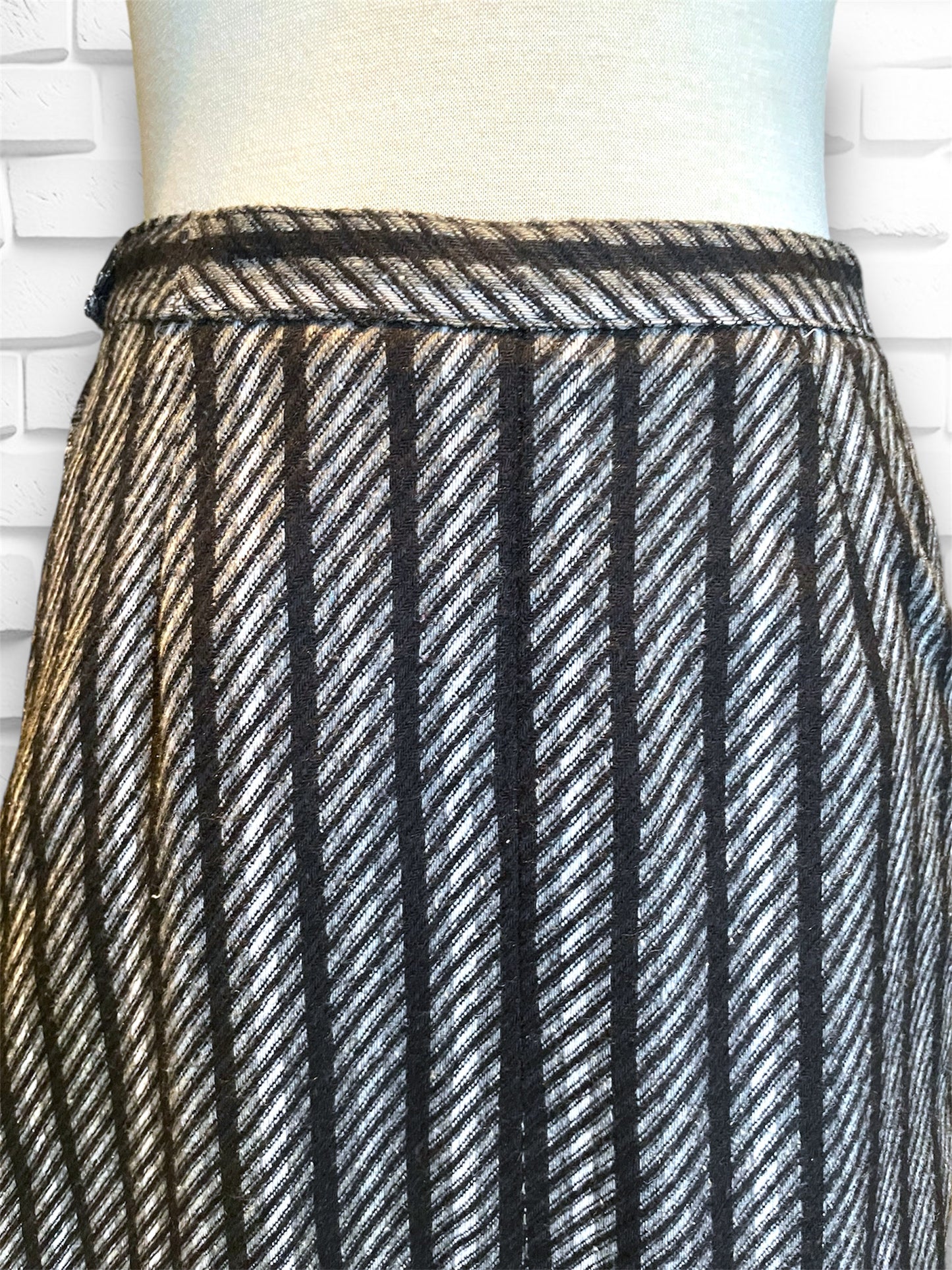 Vintage Grey & Black Geometric Stripe A Line Midi Skirt