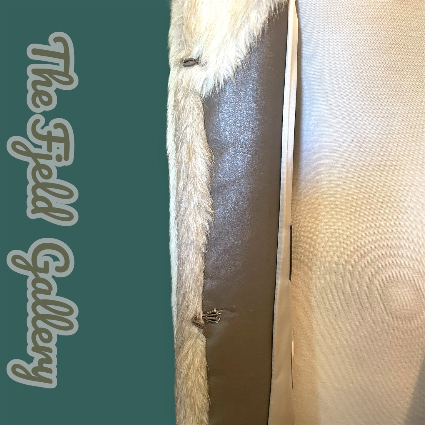 1960 Beige & Ivory Faux Fur Long Overcoat w/ Attached Fur Scarf