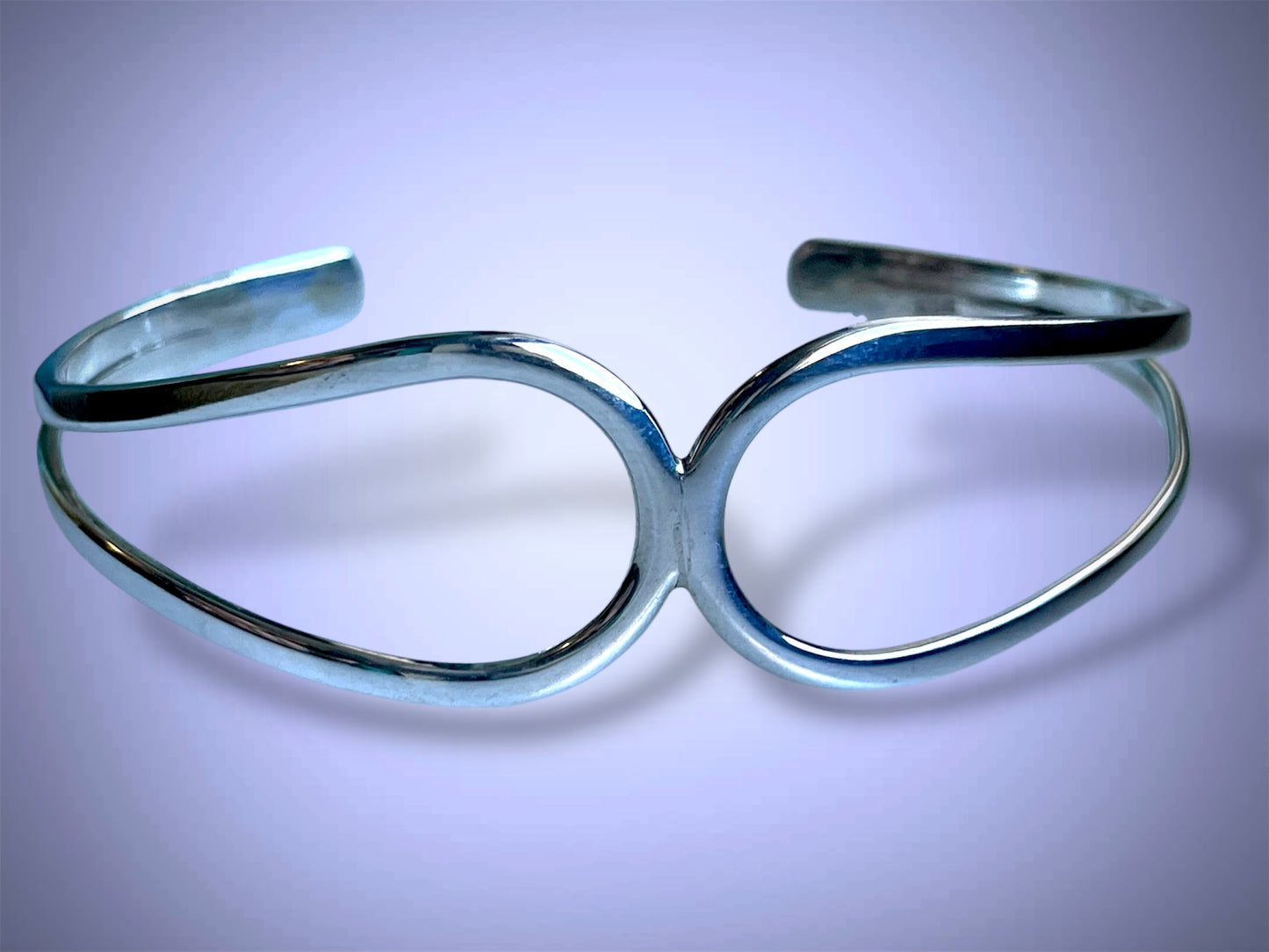 Vintage Solid Sterling Silver Geometric Double Teardrop Cuff Bracelet