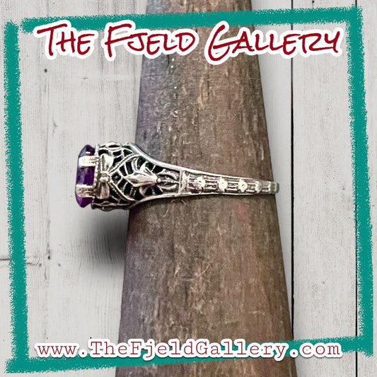 Alexandrite Prong Set in Sterling Silver Filigree Victorian Engagement Ring