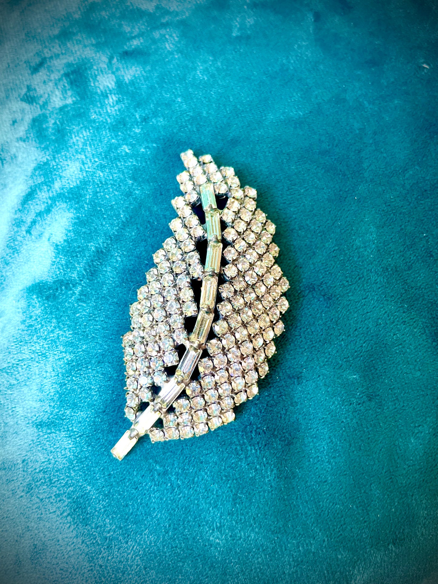 Juliana Vintage Crystal Rhinestone Silver Leaf Brooch