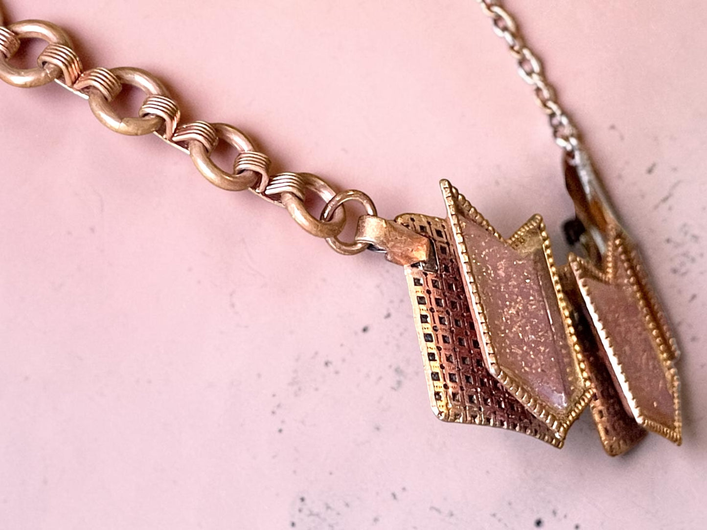 Vintage Copper & Foil Confetti Lucite Choker Necklace