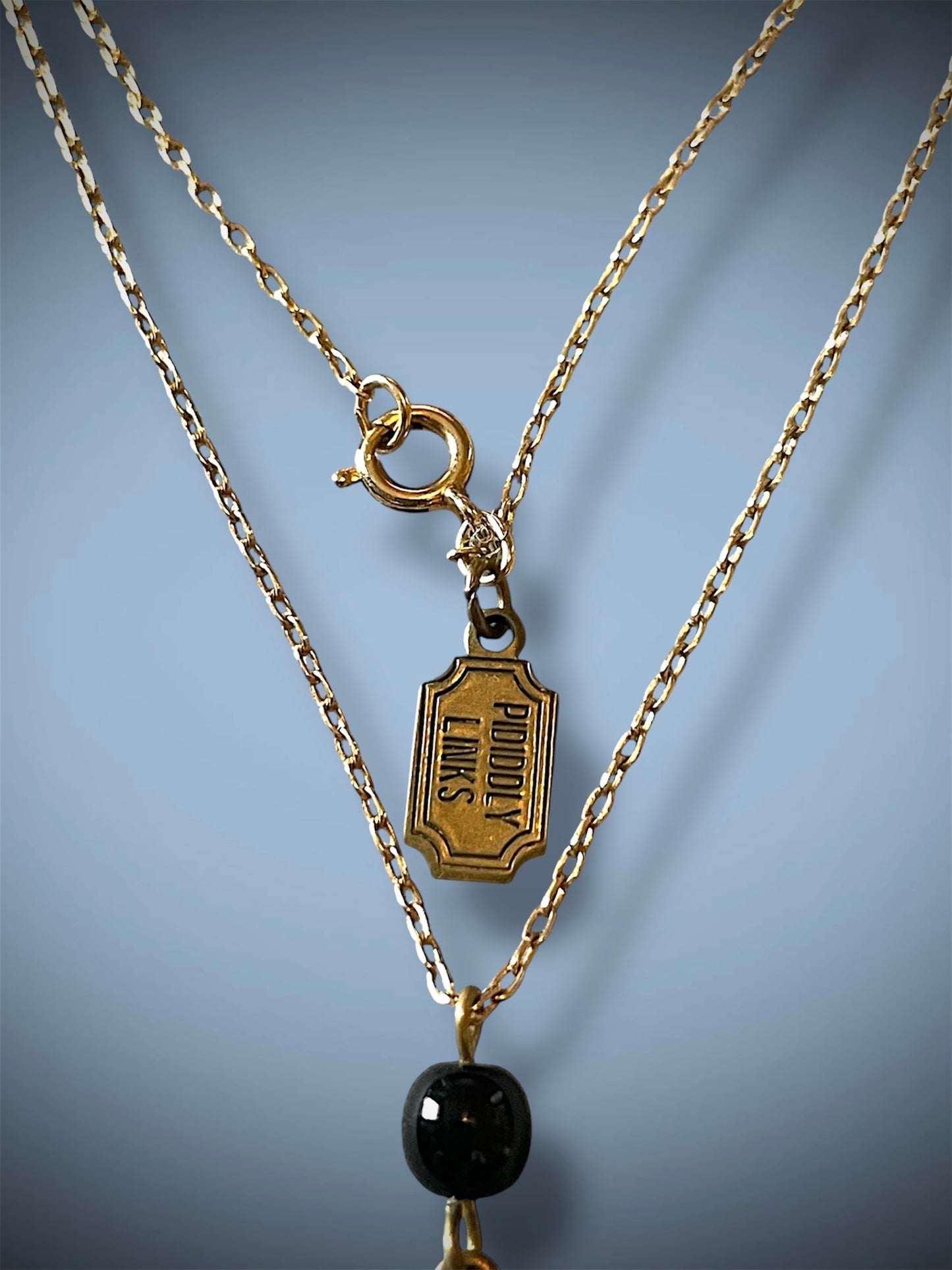 Vintage Pididdly Links Brass Art Nouveau Leaf Set Black Mourning Cameo Necklace