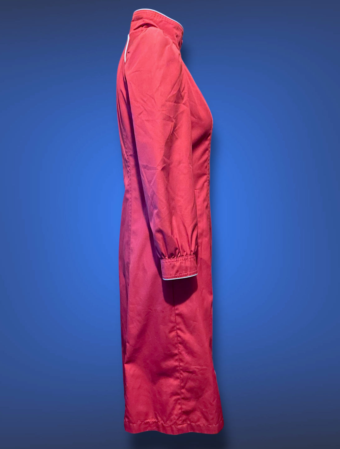 Vintage 1970’s Magenta Pink Long Trench Coat with Grey Piping Mod Detail