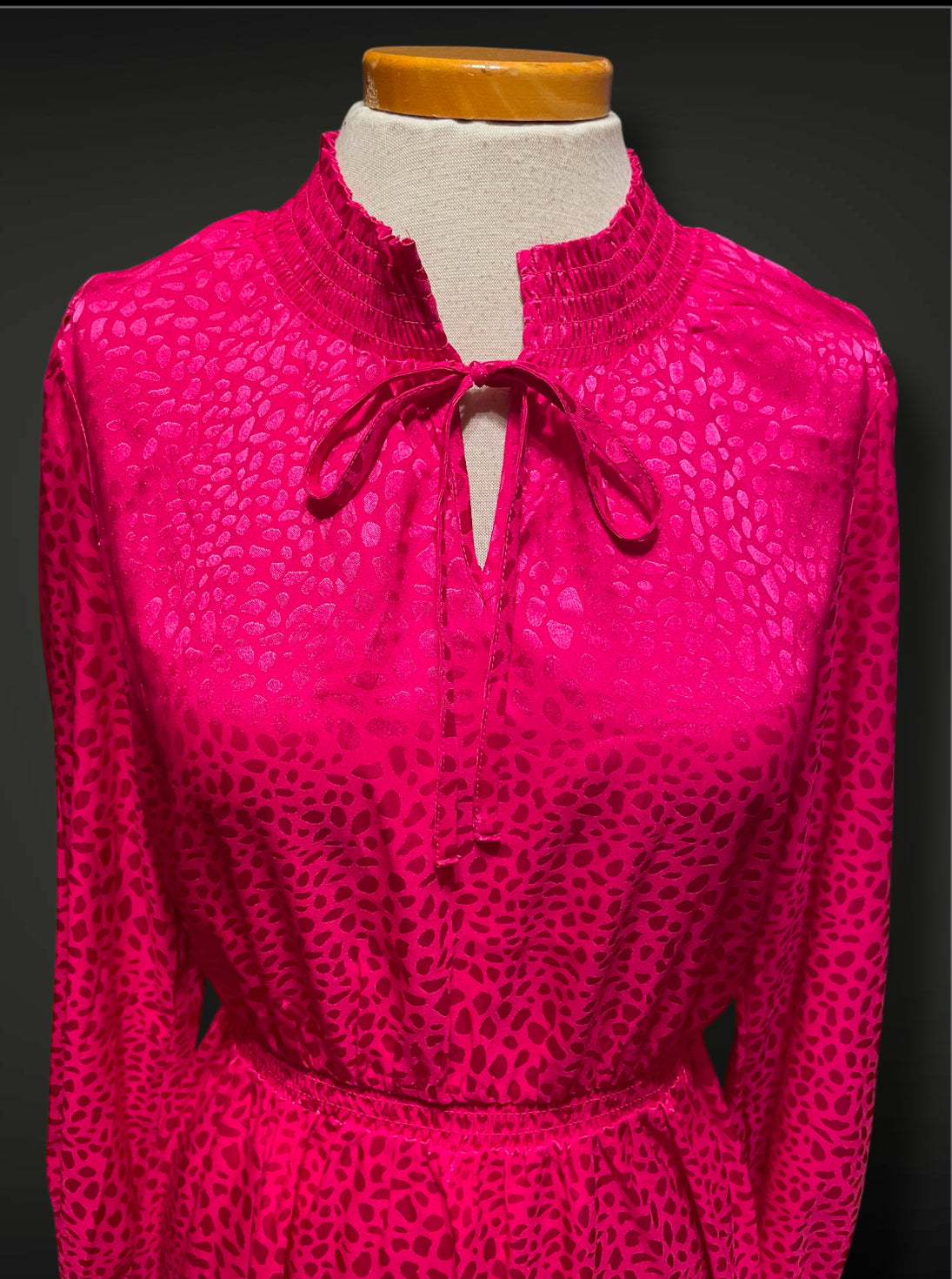 Vintage 1980’s Pink Magenta Shiny Leopard Print Elastic Waist Dress