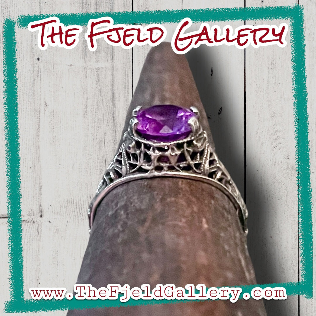 Alexandrite Prong Set in Sterling Silver Filigree Victorian Engagement Ring