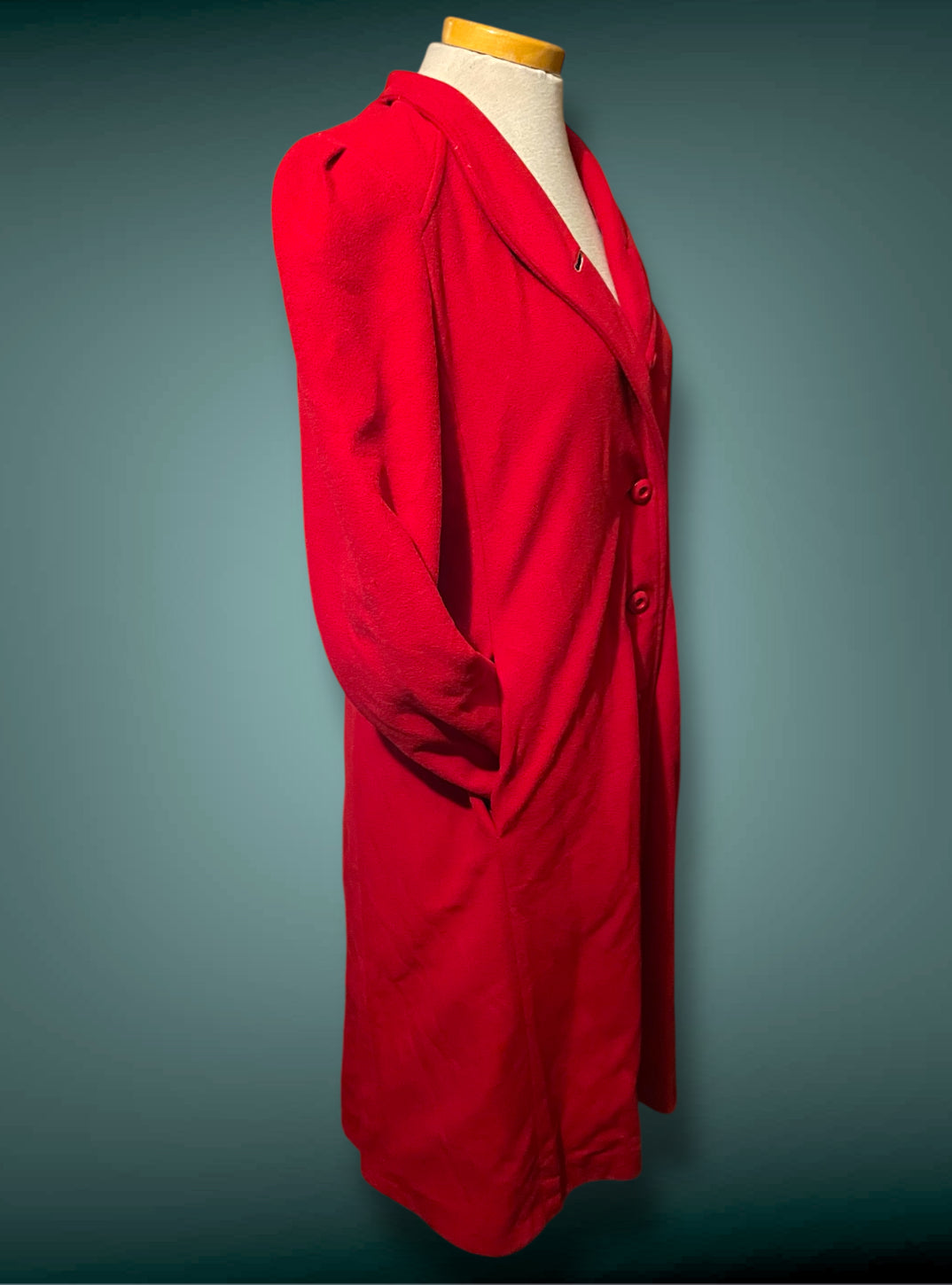 1960’s Red Faux Cashmere Long Wellington Overcoat