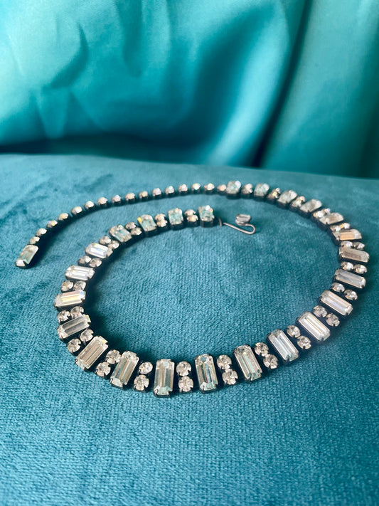 Prong Set Vintage Crystal Black Gunmetal Patina Bridal Choker Necklace