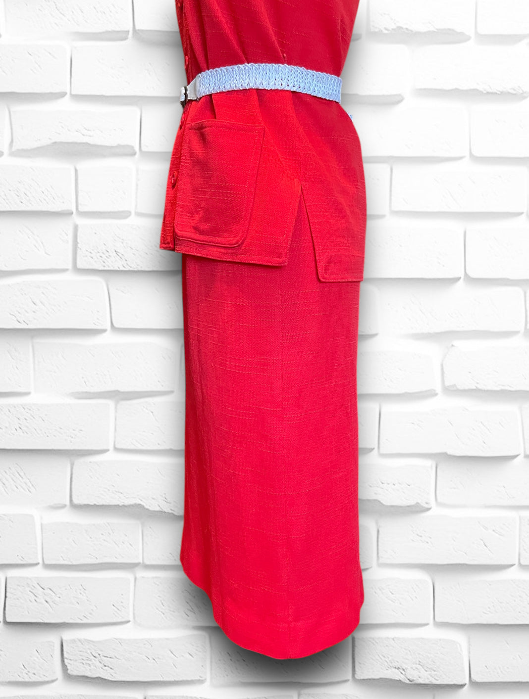 1970’s Red Polyester Linen Skirt & Sleeveless Top Set