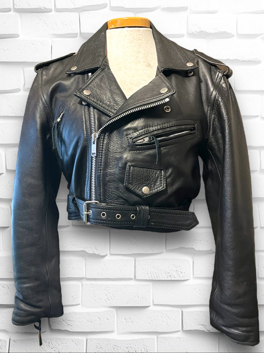 Vintage Black Leather Motorcycle Jacket Heavy Lined