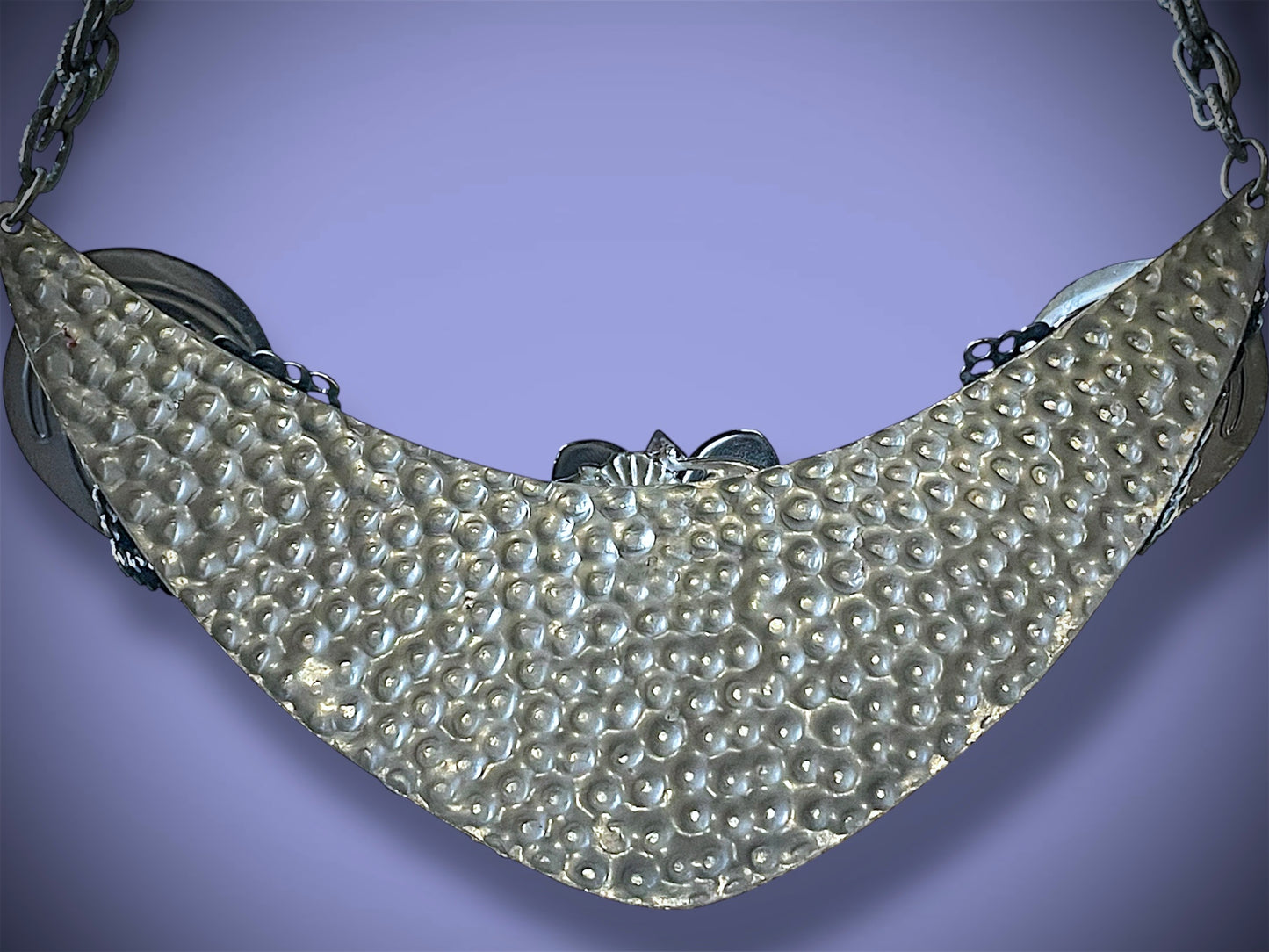 Art Nouveau Hand Hammered Brass & Citrine Crystal Chevron Choker Necklace