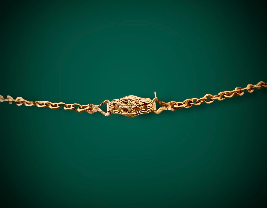 Victorian Rococo Geometric Gilded Brass Black Jet Art Glass Necklace