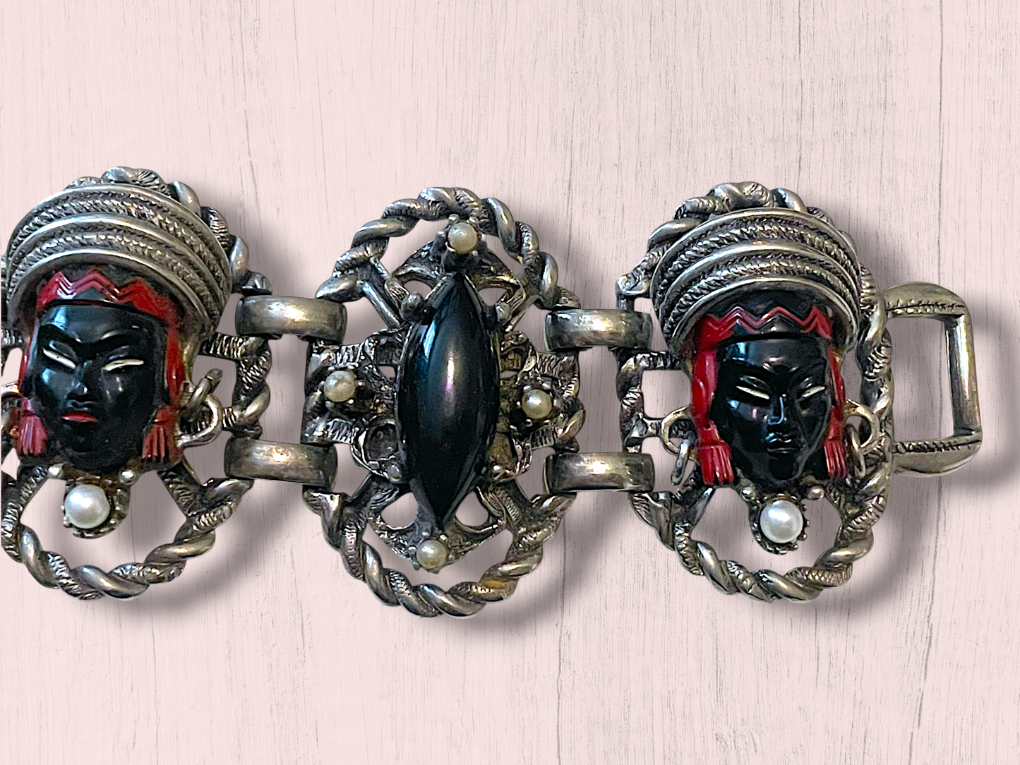 Vintage Selro & Selini African Headdress Face Panel Link Bracelet