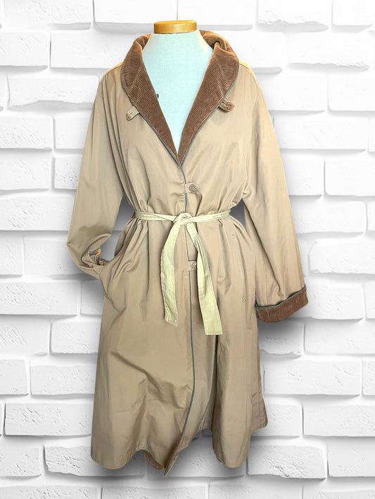 Vintage Reversible Brown Corduroy & Tan Trench Coat