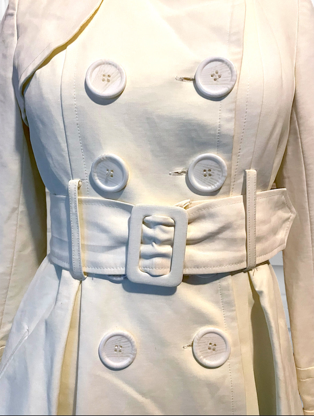 Vintage 1990’s XOXO Cream Dress Cut Belted Trench Coat