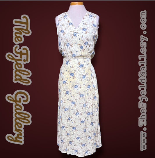 1990’s GAP Pale Yellow & Blue Floral Sleeveless Maxi Wrap Dress sz XS