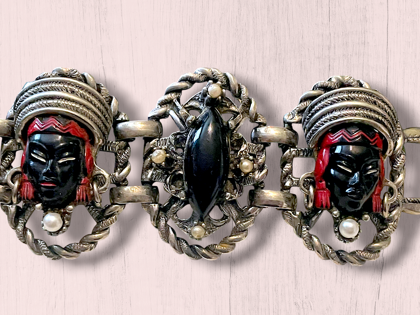 Vintage Selro & Selini African Headdress Face Panel Link Bracelet