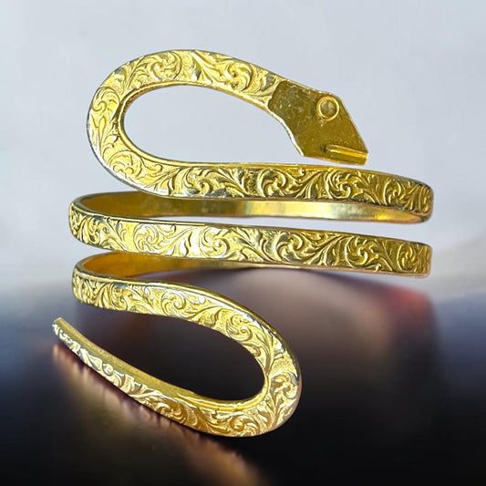 Brass Damask Embossed Triple Bypass Snake Arm Bangle Bracelet