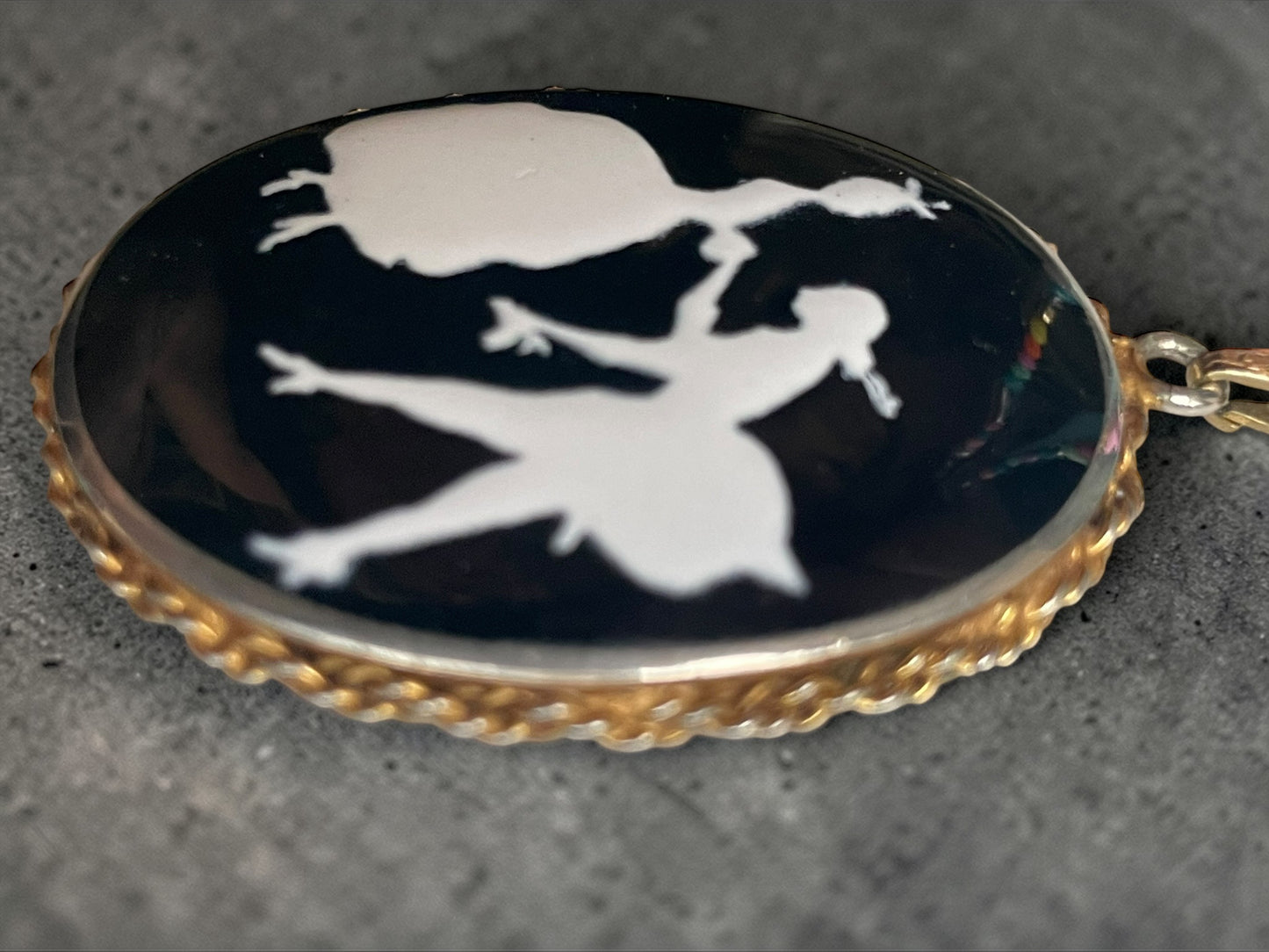 Incredible Victorian Black & White Porcelain Courting Couple Locket Necklace