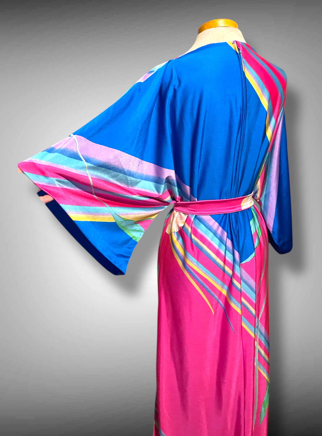 1960’s Belted Kaftan House Dress Tropical Retro Maxi Dress