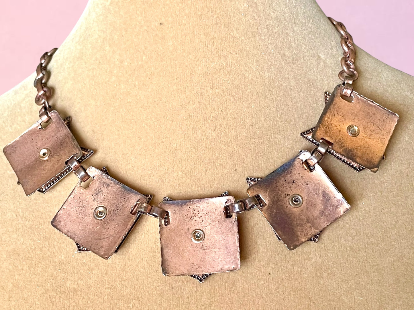 Vintage Copper & Foil Confetti Lucite Choker Necklace