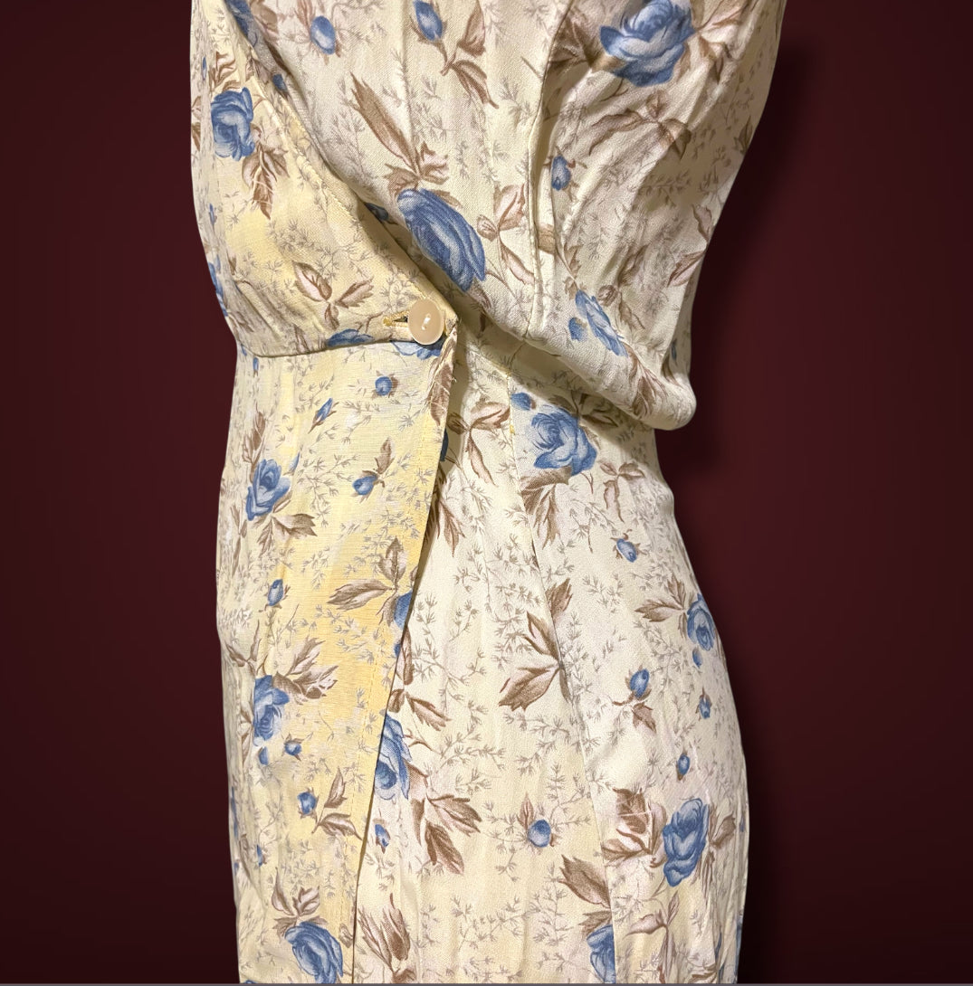 1990’s GAP Pale Yellow & Blue Floral Sleeveless Maxi Wrap Dress sz XS