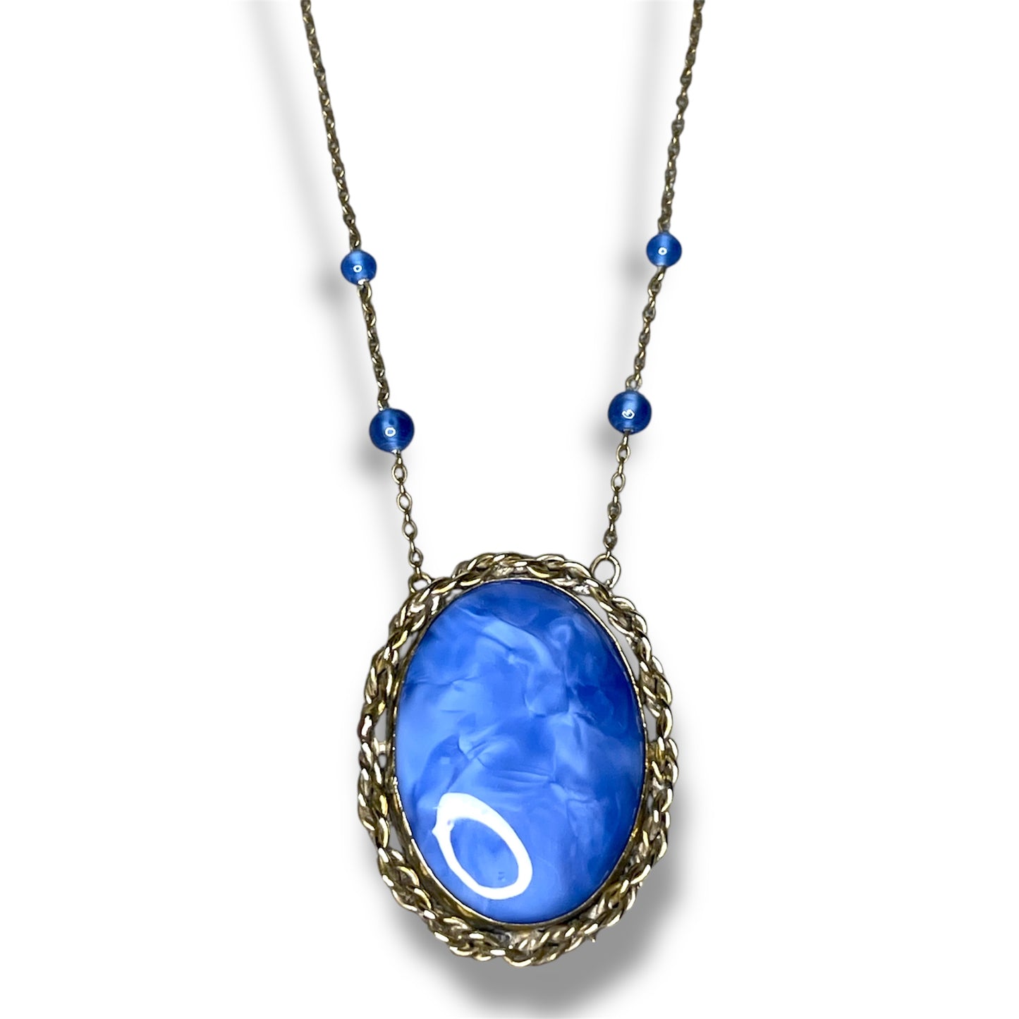 Czech Blue Marbled Art Glass Necklace