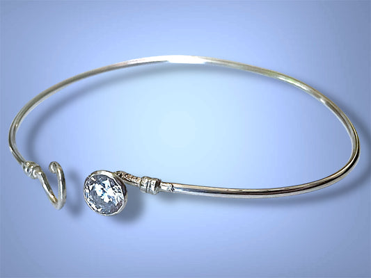 Vintage Sterling Silver Sparkling White Zircon Hook Bangle Bracelet