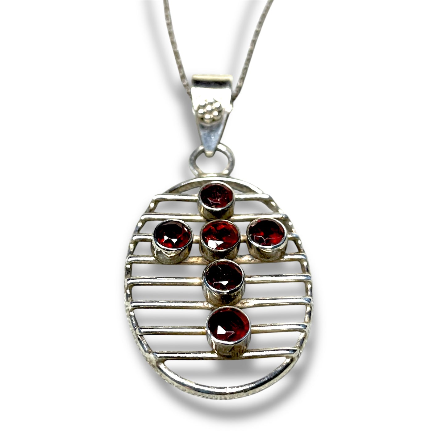 Sterling Silver & Garnet Religious Cross Necklace Pendant