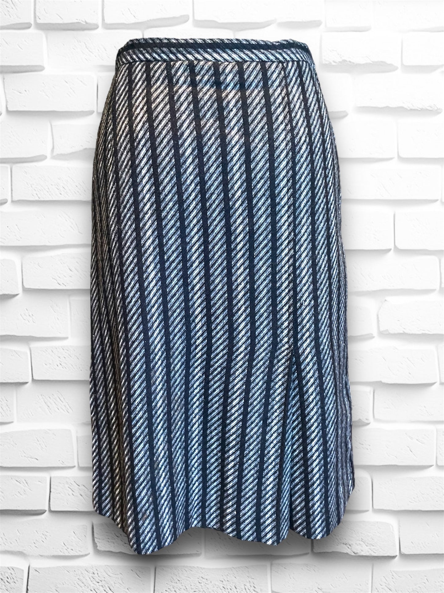 Vintage Grey & Black Geometric Stripe A Line Midi Skirt