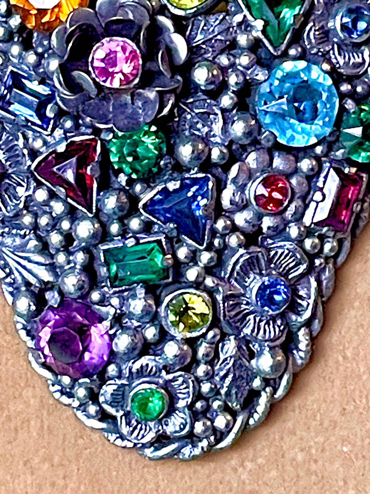 Incredible Fruit Salad Multicolor Rainbow Crystal Floral Art Nouveau Pendant Necklace