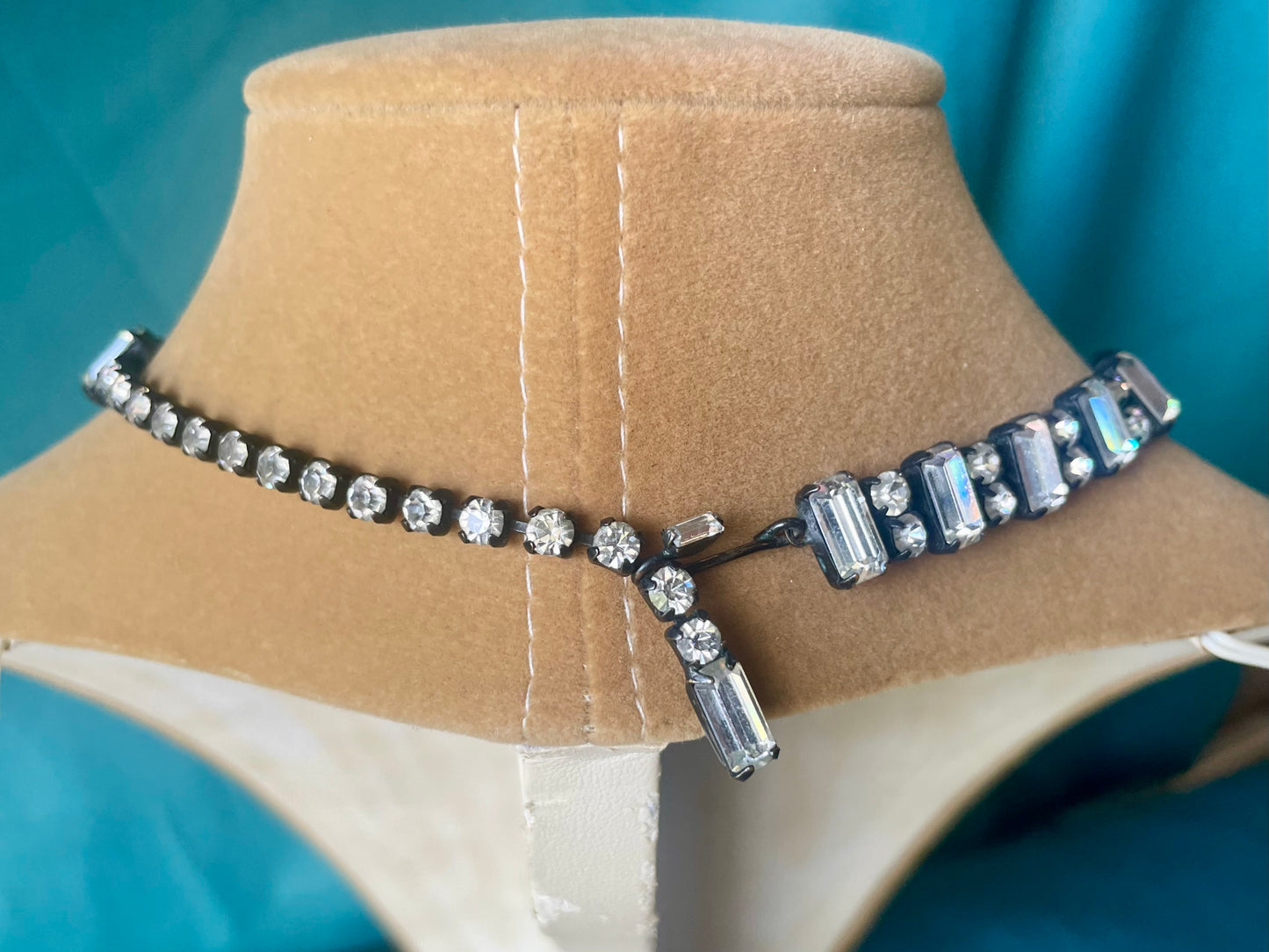 Prong Set Vintage Crystal Black Gunmetal Patina Bridal Choker Necklace
