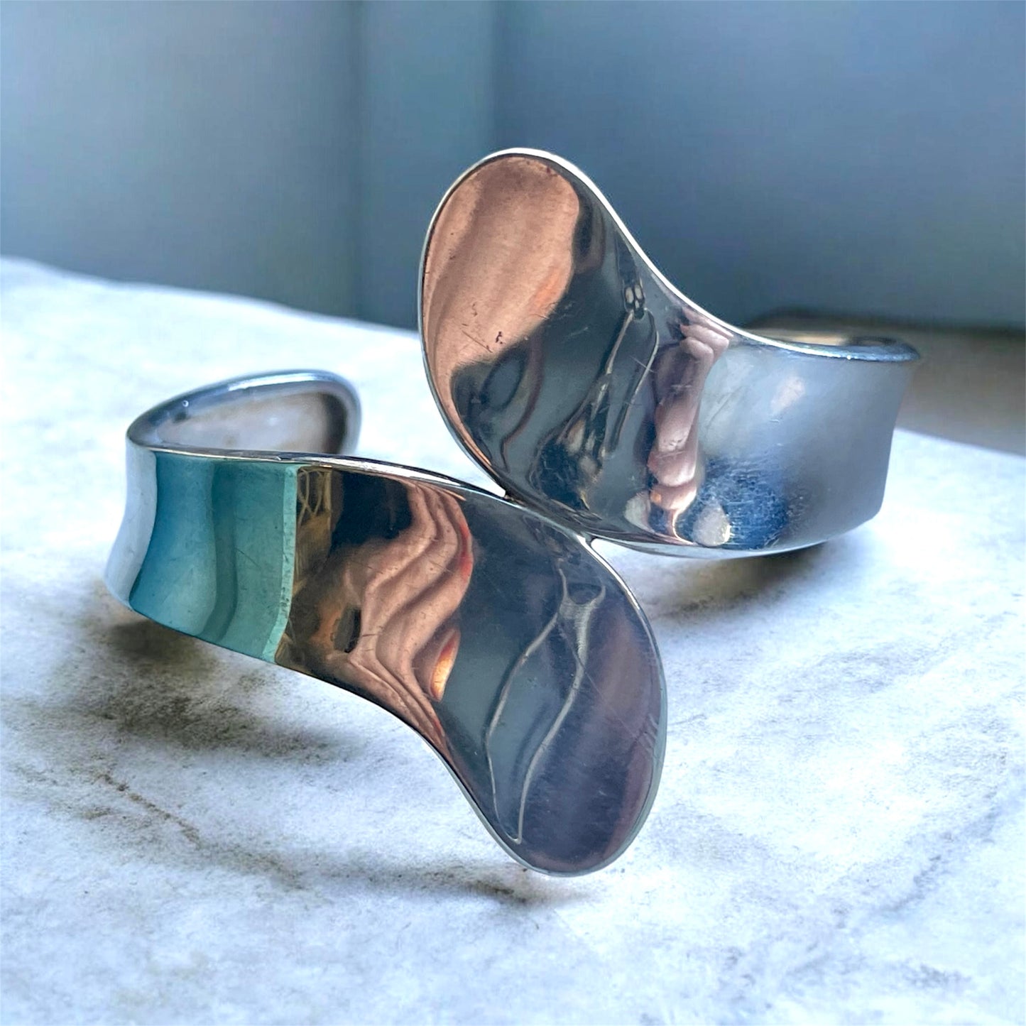 Vintage Minimalist Solid Sterling Silver Bypass Cuff Bracelet