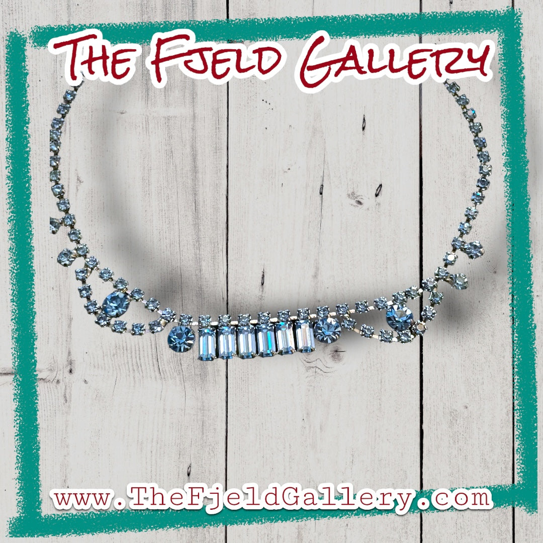 Baby Blue Crystal Rhinestone Silver Prong Set Choker Necklace