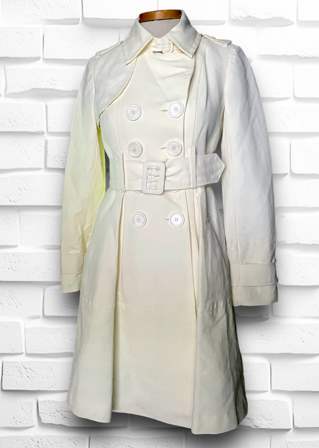 Vintage 1990’s XOXO Cream Dress Cut Belted Trench Coat