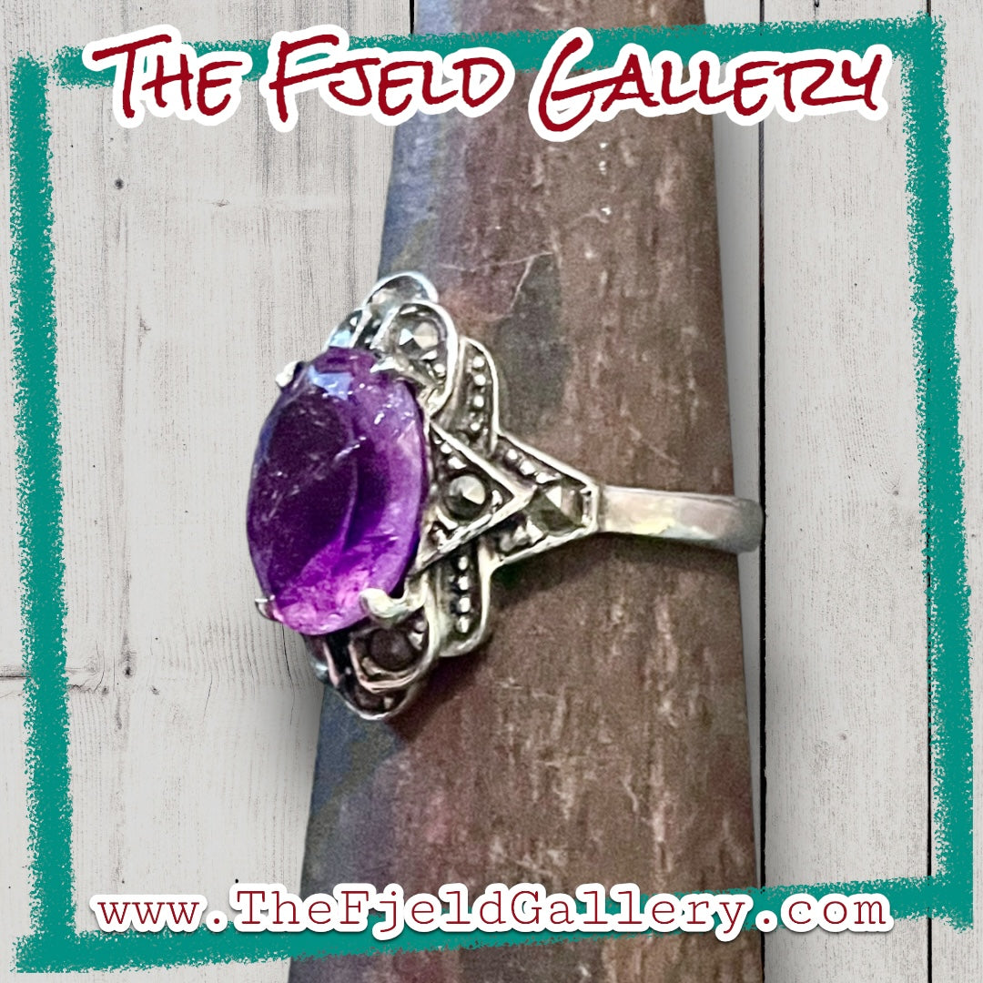 Art Deco Amethyst & Marcasite Sterling Silver Ring