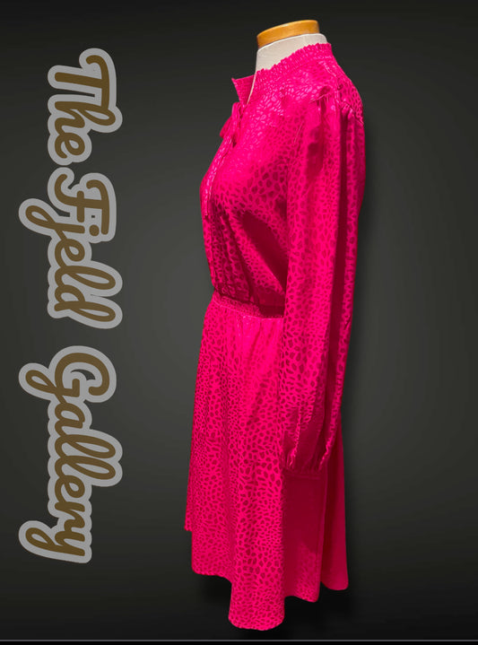 Vintage 1980’s Pink Magenta Shiny Leopard Print Elastic Waist Dress