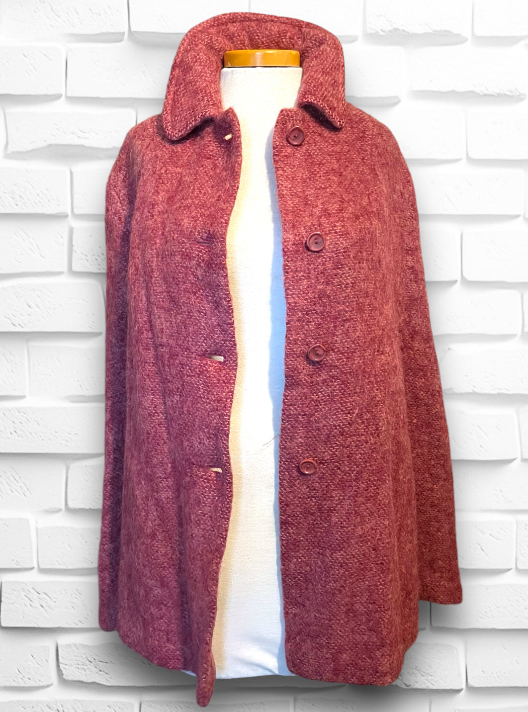 1960’s Mohair Red Pink Button Up Cape