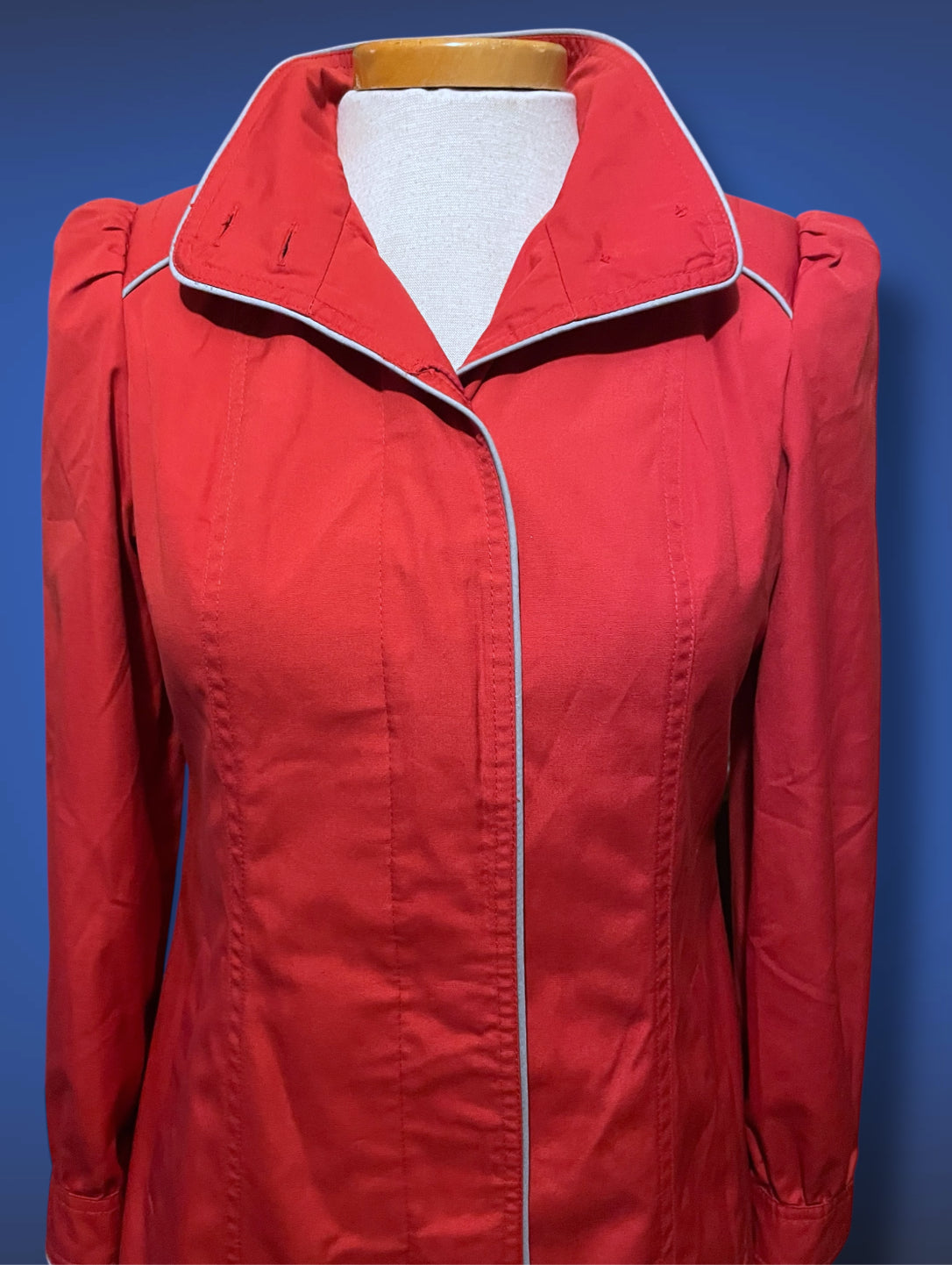 Vintage 1970’s Magenta Pink Long Trench Coat with Grey Piping Mod Detail