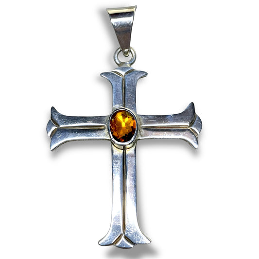 Sterling Silver & Citrine Religious Cross Necklace Pendant