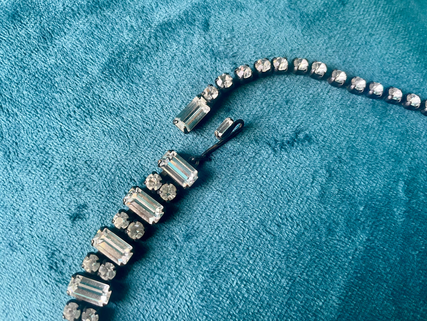 Prong Set Vintage Crystal Black Gunmetal Patina Bridal Choker Necklace