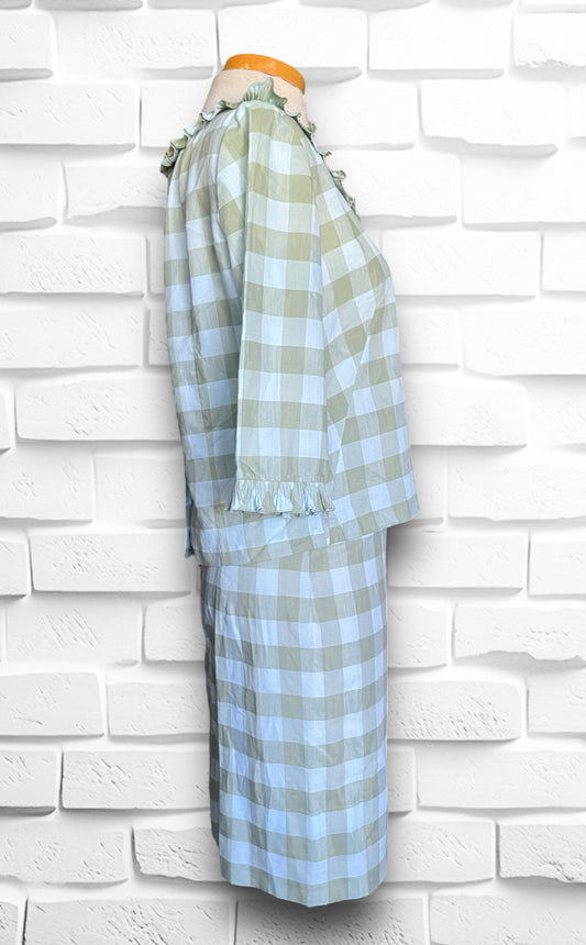 Vintage 1960’s Baby Blue & Green Plaid Skirt & Shirt Set